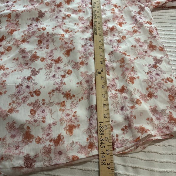 Anna Kaci Chiffon White Pink Floral Long Sleeve SzXL Cottagecore Flowy Feminine - Picture 4 of 8